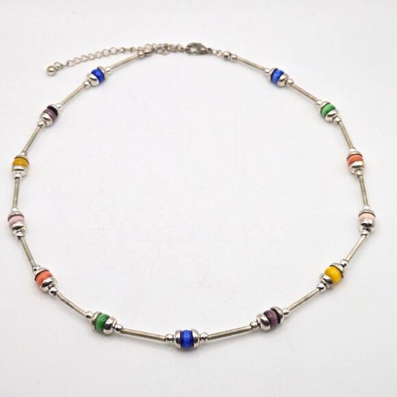 Silvertone Spring Tube Beads‎ and Multicolor Cat Eye Glass Beads - Picture 1 of 4